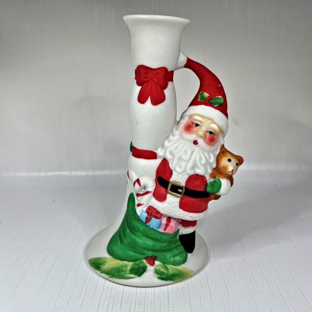 Giftco Porcelain Christmas Candle Holder Holiday Made Taiwan Vintage